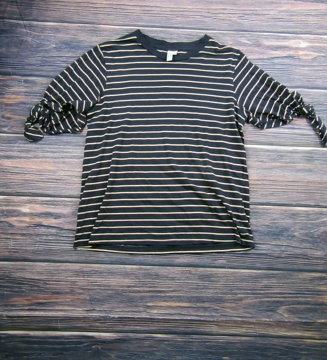 Other Stories Womens Size 8 Blue White Striped Short Sleeve Tie