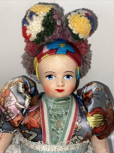 Antique Matyo Doll Hungarian Doll Folk Costume Hand Painted Circa 1920 16.5" - Picture 2 of 21