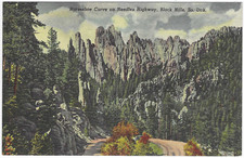 Vintge Postcard Horseshoe Curve on Needles Highway Black Hills, SD Linen UNP