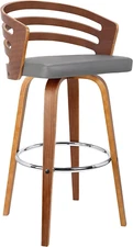 Jayden Modern 26" Seat Height Swivel Grey Faux Leather and Walnut Wood Bar Stool