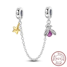 MULA 925 Sterling Silver Safety Chain CZ Firefly Rubber Plug For Women Bracelet