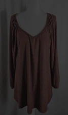 Be Stage Womens Pullover Top Brown Dotted Swiss Long Sleeve Polyester Rayon 2XL