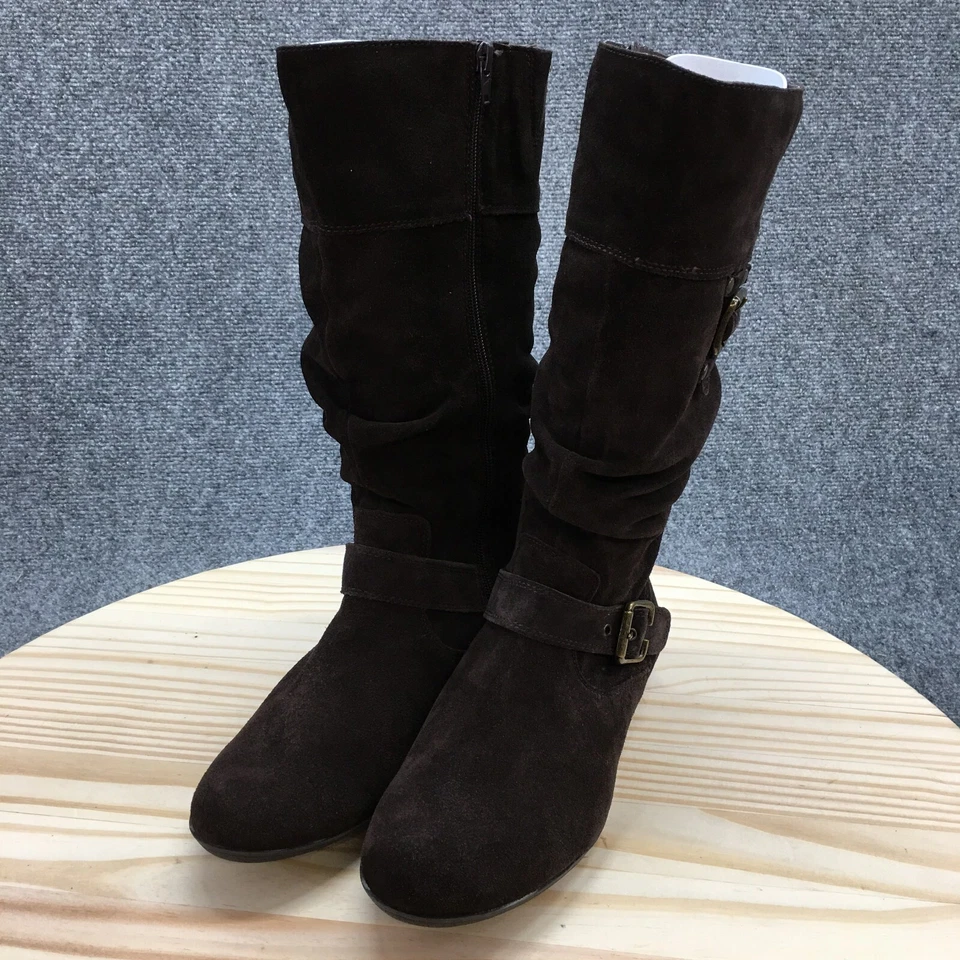 Белые горные ботинки женские 9,5 M милые высокие до середины икры коричневая кожаная пряжка - Изображение 3 из 4