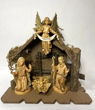 Vintage Fontanini Christmas Nativity - Holy Family - Mary, Joseph, Jesus Manger