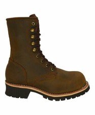 Men's Work Boots Brown 9" Logger Steel Toe Leather REDHAWK ST901 Size 6-12 (D,M)