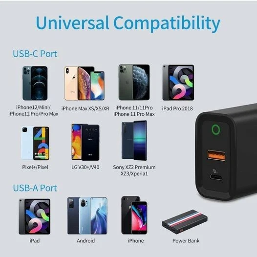 Cargador USB-A a iPhone/USB-C a iPhone Plegable Compatible con Bloque de 2 Puertos Foto 3 de 4