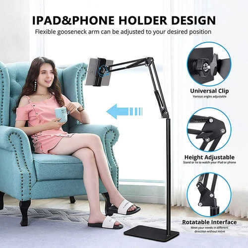 Hands Free Floor Stand Adjustable Bed Clip Holder For Tablet iPad iPhone Switch - Picture 1 of 11