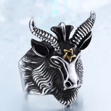 Gothic Satan Star Ram Ring Stainless Steel Men's Powerful Heavy Biker Punk Ring
