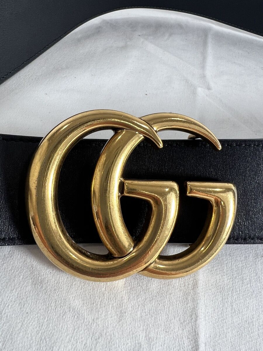 GUCCI Double GG Buckle Logo Black Leather Belt Made in Italy GUCCI Double GG Buckle Logo Black Leather Belt Made in Italy