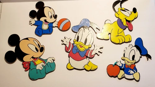 Vtg Disney Babies Nursery Wall Hangings Room Decor Mickey Pluto Donald Duck 5 Pc