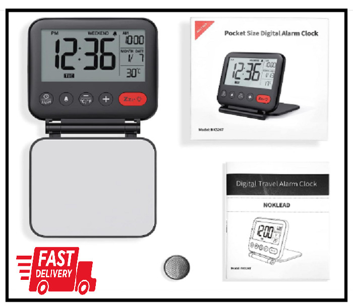 NOKLEAD Digital Travel Alarm Clock for Bedroom Office: Small LCD Desk Clock with