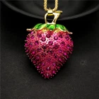 Fashion Women Sweet Crystal Rose Enamel 3D Strawberry Pendant Chain Necklace