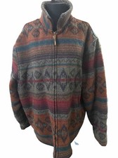 VTG LL Bean Wool Aztec Jacket Coat Mens Southwest USA Made Barn Chore Sz Large