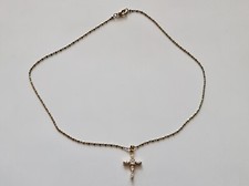 VINTAGE AUTHENTIC GOLD TONE NECKLACE AND CROSS PENDANT WITH RHINESTONE