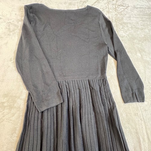 Carmen Marc Valvo Womens Fit & Flare Dress Black Pleated Knit Long Sleeve Size L - Picture 8 of 15