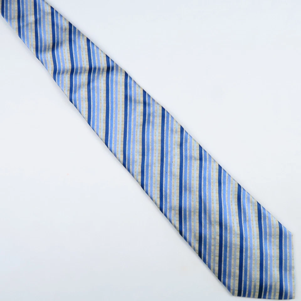 Corbata de cuello italiana La Vita Di Moda para hombre azul gris a rayas 59"x4" Preppy elegante Foto 2 de 4