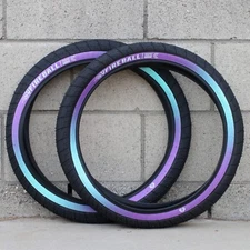 ECLAT BMX FIREBALL 20 X 2.40" BICYCLE TIRES BLACK w/ PURPLE TEAL FADE SIDEWALLS