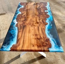 Ocean Wave Epoxy Resin Sofa Center Dining Table Natural Wooden Kitchen Furniture