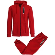 Men's Tech Track Suit Zip Hoodie Sweatshirt & Jogger Set With Zippered Pockets
