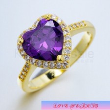 Heart Ring - 18K Gold Plated Purple LOVE HEARTS Cubic Zirconia Ring