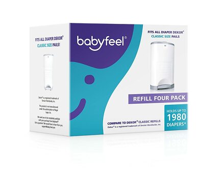 Babyfeel Refill 4 Pack, Hold Up To 1980 Diapers Fresh Powder Scent 