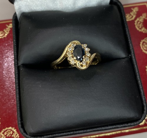 ๐ 14k Yellow Gold Blue Sapphire Diamond Halo Cluster Vintage Wedding 585 Ring 7 - Picture 6 of 7