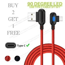 3/6FT Type C To USB A Cable 90 Degree Right Angle Fast Charger Cord For Samsung