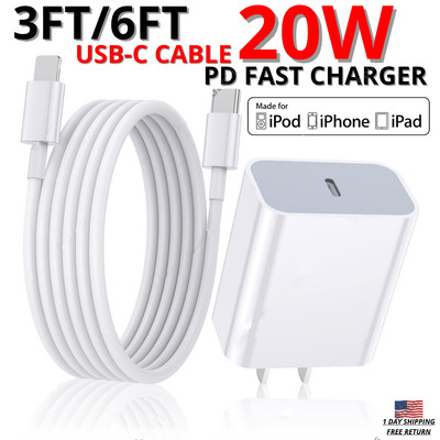 20W PD Fast Power Adapter Charging Charger Cable For iPhone 14 13 12 11 XR 8 7 6