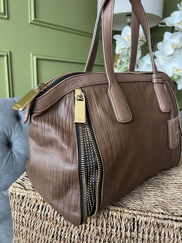 Furla Amazzone Bag Taupe brown leather Expandable Handbag Stud Zip Detail - Picture 4 of 17