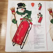 Daisy Kingdom Frosty with Sled Door Panel Cotton Fabric, Christmas Snowman Sled