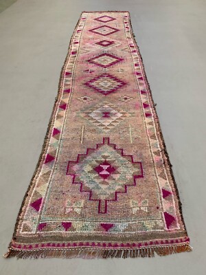 Vintage Türkischer Tribal Läufer 391x87 cm Veg Dye Wollteppich Tribal, Handarbeit