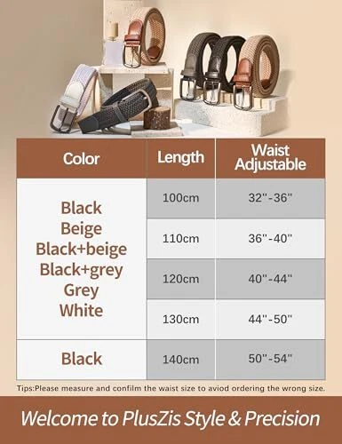 Cinturón Hombre, Cinturón Elástico Elástico, Cinturón Informal Tejido Trenzado 1 3/8", Con Caja Gif. Foto 2 de 4