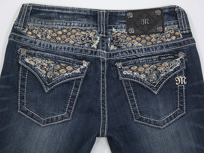 Womens MISS ME JP5645B Boot cut Sequins Crystals Flap Pocket Jeans 28W 34L MINT