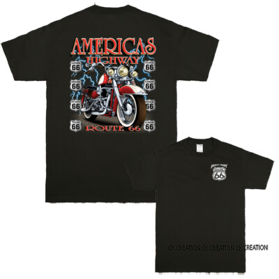 Route 66 America's Highway Motorcycle Bikers Graphic T-shirt