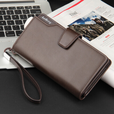 Mens Leather Long Wallet Clutch Organizer Purse Checkbook Card Holder Billfold