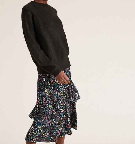 M&S Rock Midi Länge Rüschenrock Blumen Gr. 8 Reg weich Lagenlook neu mit Etikett - Bild 3 von 5