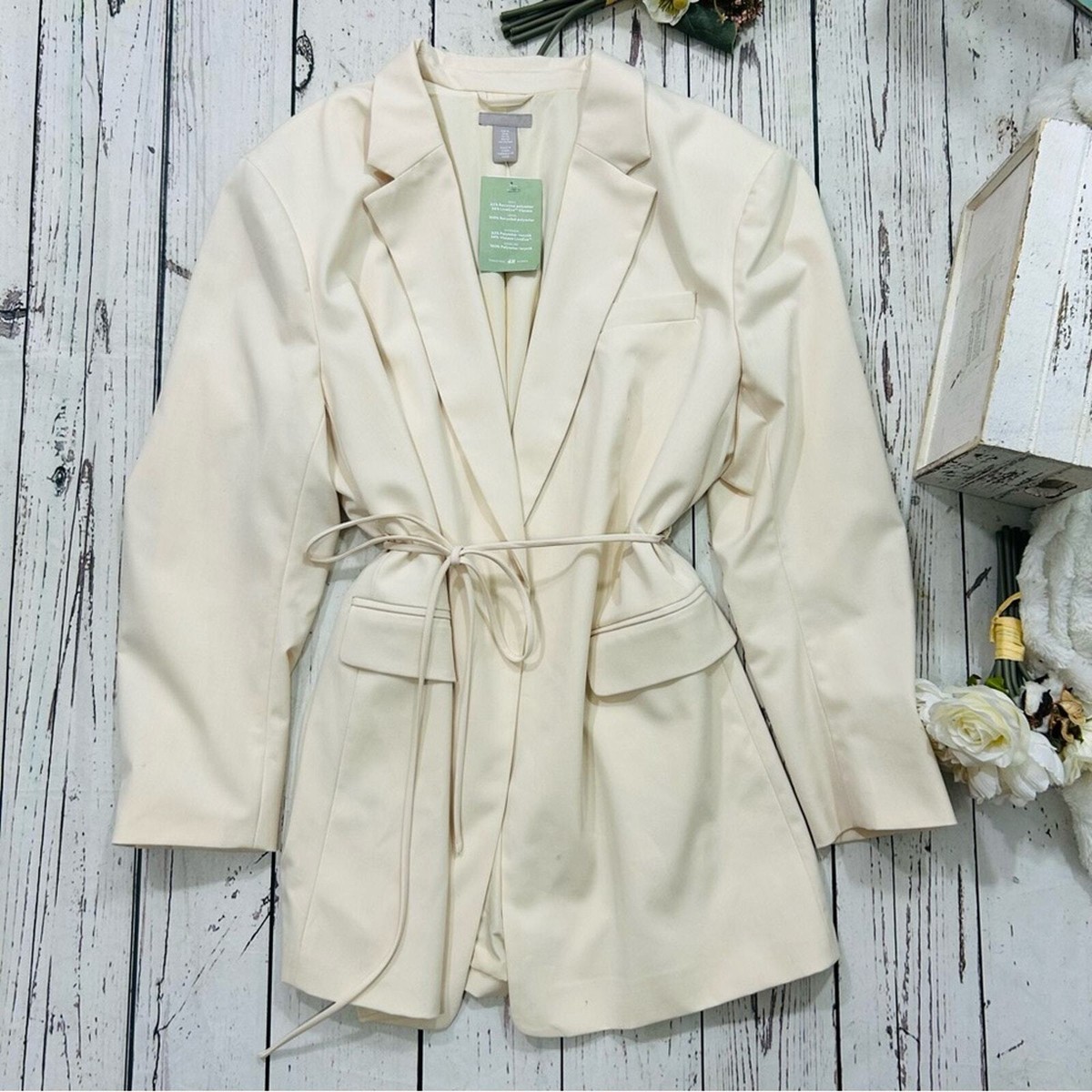 h&m long tie-belt blazer jacket NWT size XL women