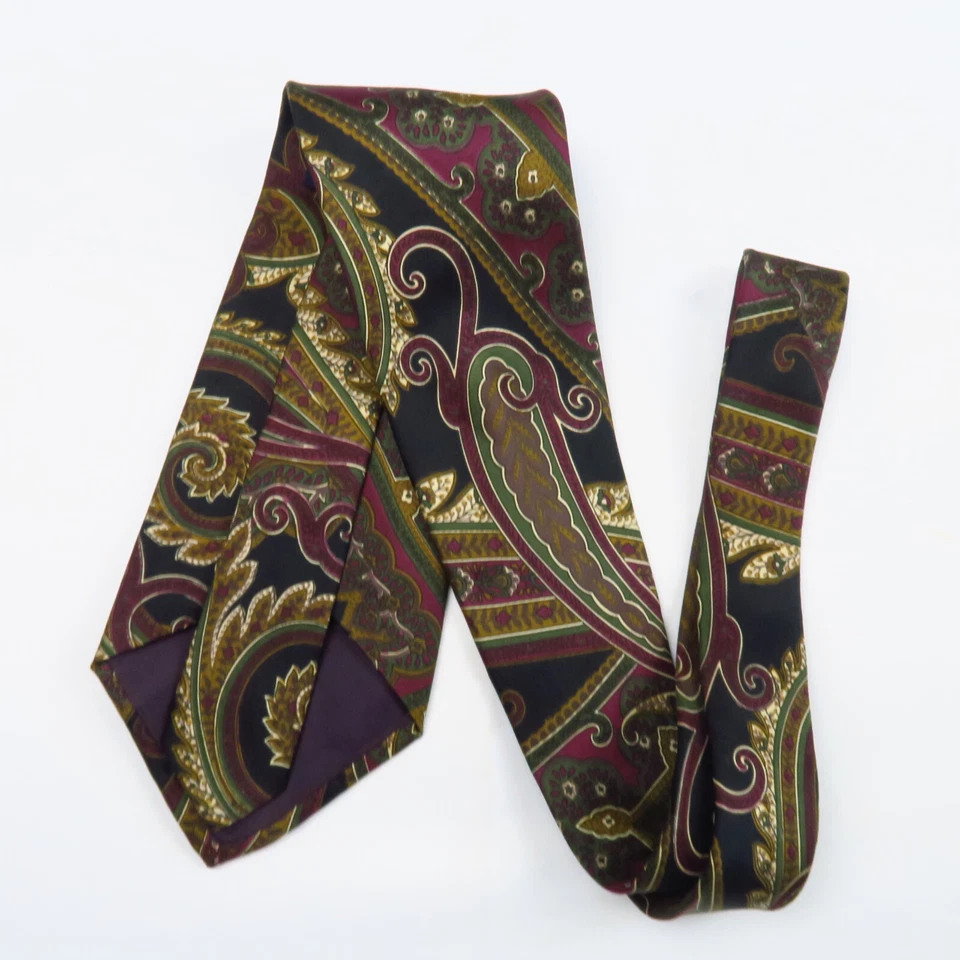 Vintage Halston III Black Red Gold Paisley Mens Neck Tie 57x3.75 Classic 80s 70s - Image 4 of 4