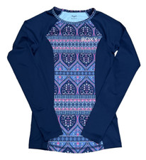 Roxy Womens Rash Guard Long Sleeve Blue Floral Center Beach Surf Active Size XS