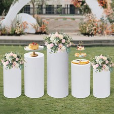 Cylinder Stands For Party-set Of 5 White Cylinder Pedestal Stand Decoration