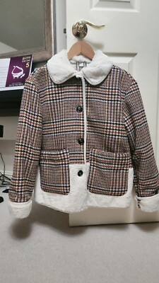 anthropologie coat jacket fur brown checker excellent condition S