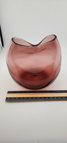 Blenko?Art Glass Vase Pinched Amethyst Purple Rose MCM Pontil Mark - Picture 16 of 17