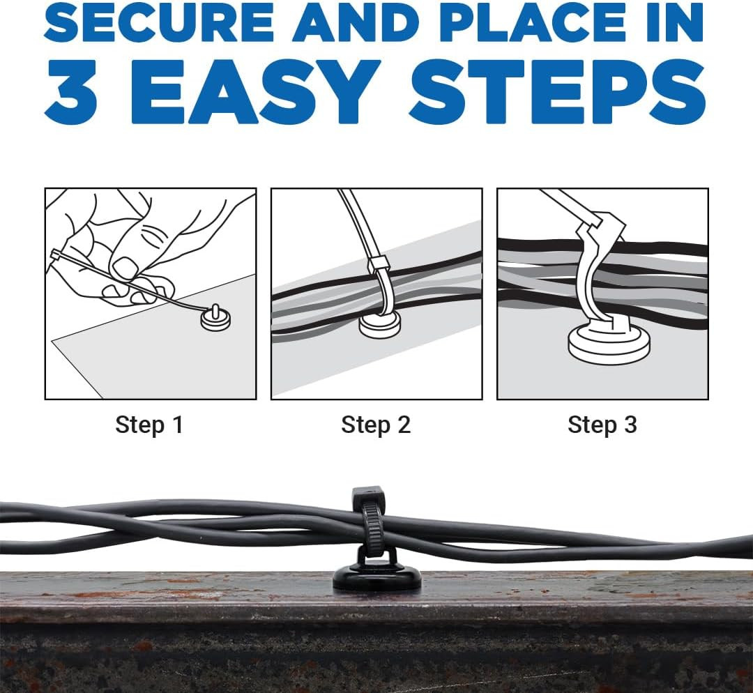 Magnetic Cable Tie Mount - Small (Pack of 10, Black)