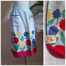Vintage Tulip Half Apron, Turquoise Checked Cotton, Unused Original Label