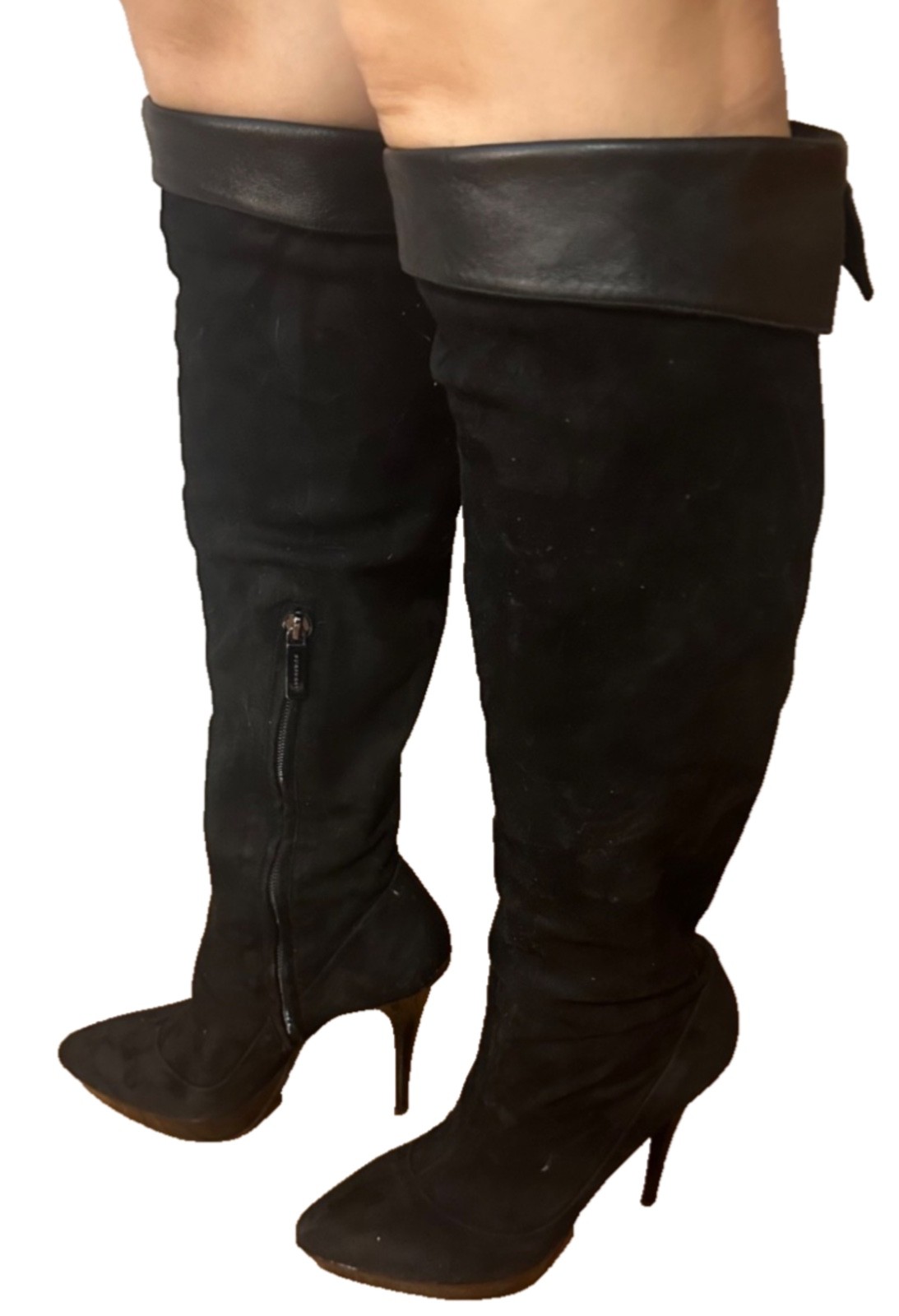 BURBERRY Suede Leather Knee Thigh High Heels Platform Black Boots 38 image 8