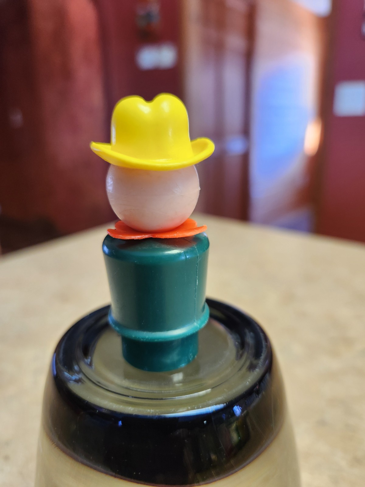 WHOOPS VTG Fisher Price Little People Dk Green Man/Dad Yellow Hat PIE Eyes HTF