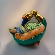 Vtg Japanese Porcelain Clay Kutani Geese Mandarin Ducks Andrea by Sadek Vibrant