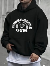 Men'S Gym Hoodie - POWERHOUSE GYM Graphic Workout Sweatshirt, Loose Fit Hooded P