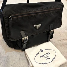 PRADA Nylon Shoulder Crossbody Bag Black Silver Used Authentic R11257
