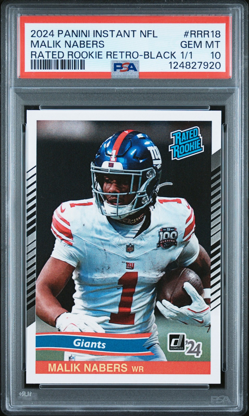 Malik Nabers Panini Instant NFL Rated Rookie Retro #RRR18 Black 1/1